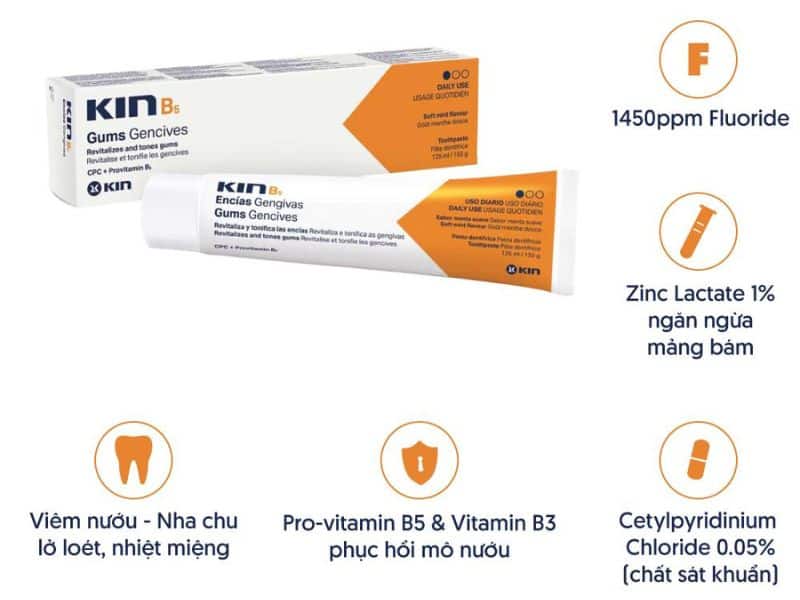 Kem đánh răng KIN B5 hỗ trợ điều trị và ngăn ngừa bệnh lý răng miệng