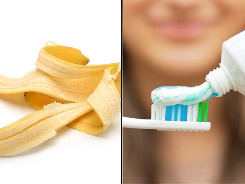 Làm trắng răng đơn giản bằng vỏ chuối và kem đánh răng